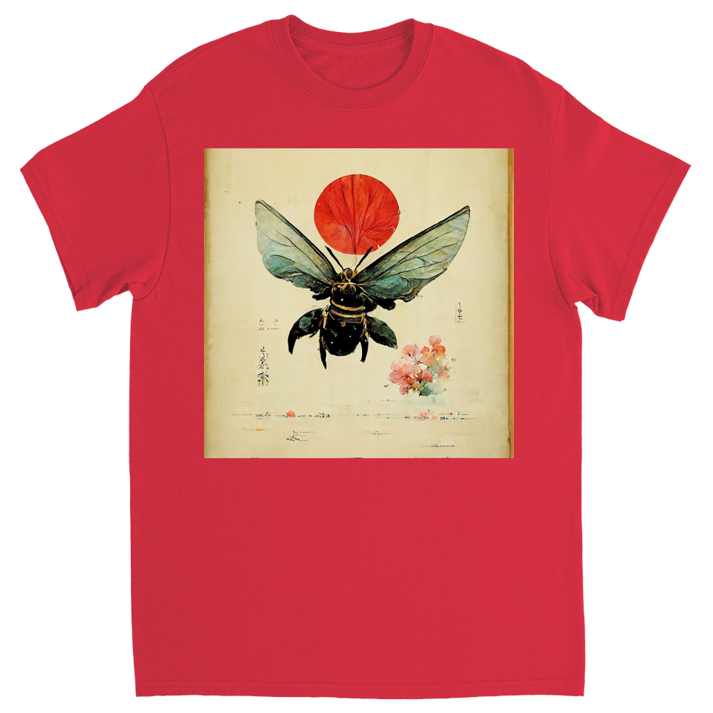 Vintage Japanese Bee with Sun Unisex Adult T-Shirt Red Shirts & Tops apparel Vintage Japanese Bee with Sun