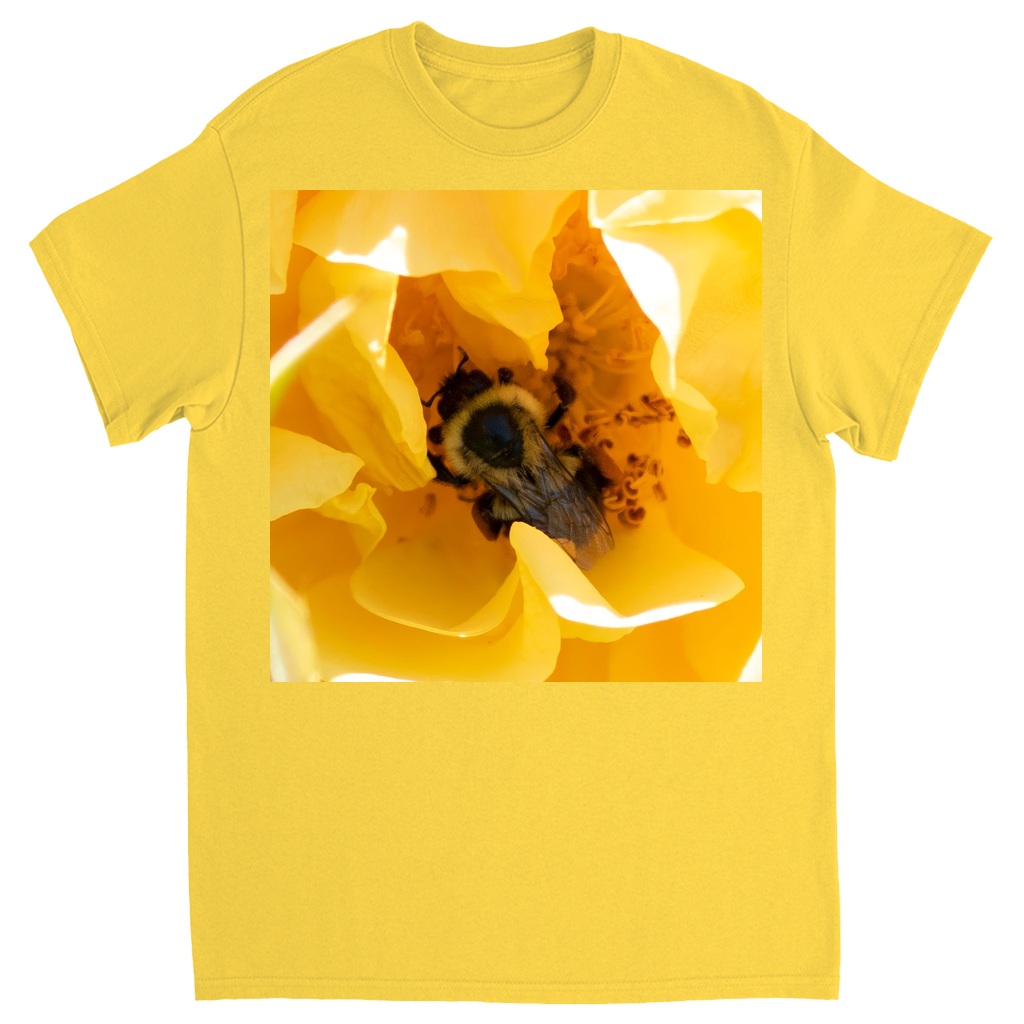 Bee in a Yellow Rose Unisex Adult T-Shirt Daisy Shirts & Tops apparel