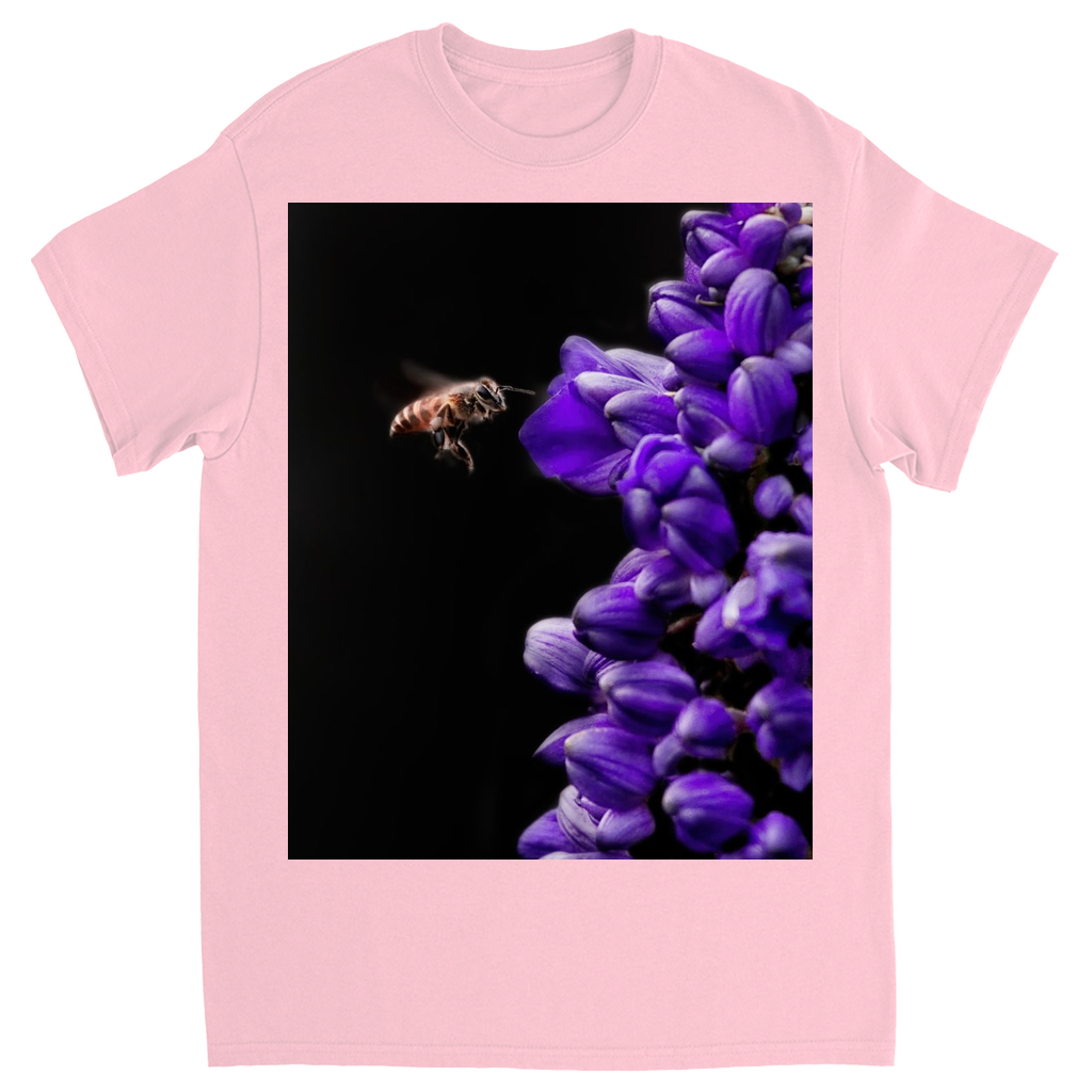 Buzzing Bee with Purple Flower Unisex Adult T-Shirt Light Pink Shirts & Tops apparel Buzzing Bee with Purple Flower