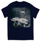 B&W Bee Hovering Over Flower Navy Blue Shirts & Tops apparel