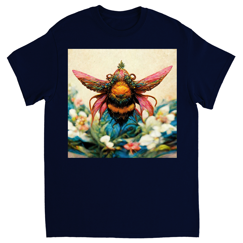 Fantasy Bee Hovering on Flower Unisex Adult T-Shirt Navy Blue Shirts & Tops apparel Fantasy Bee Hovering on Flower
