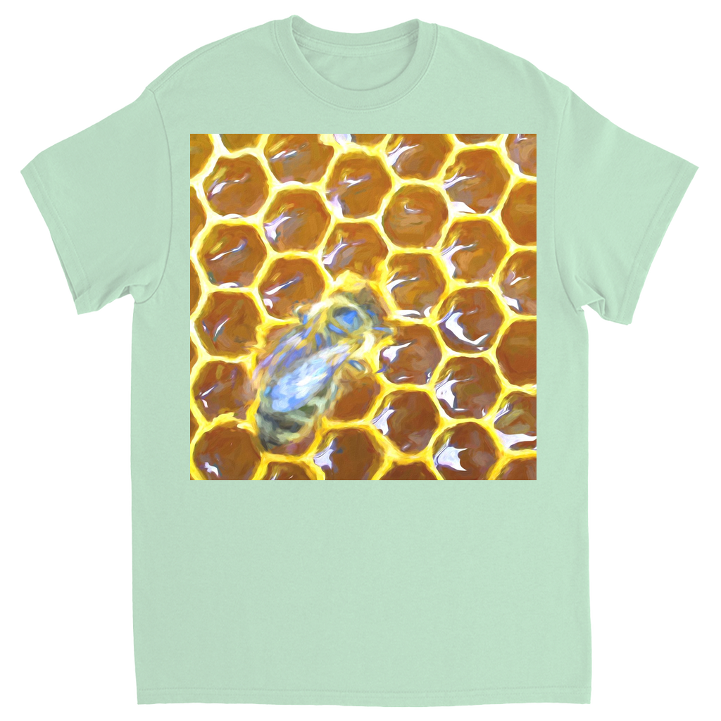 Bee on Honeycomb Unisex Adult T-Shirt Mint Shirts & Tops apparel