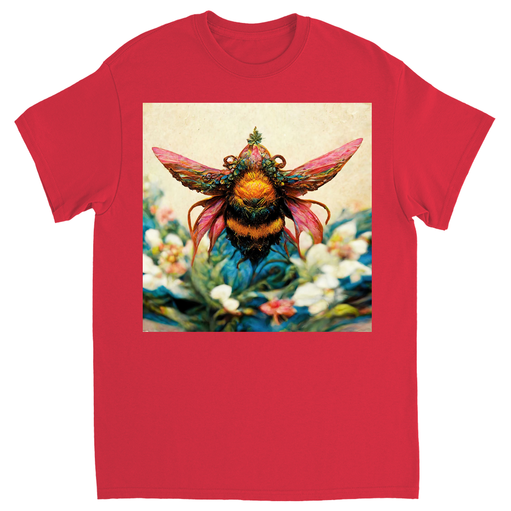 Fantasy Bee Hovering on Flower Unisex Adult T-Shirt Red Shirts & Tops apparel Fantasy Bee Hovering on Flower