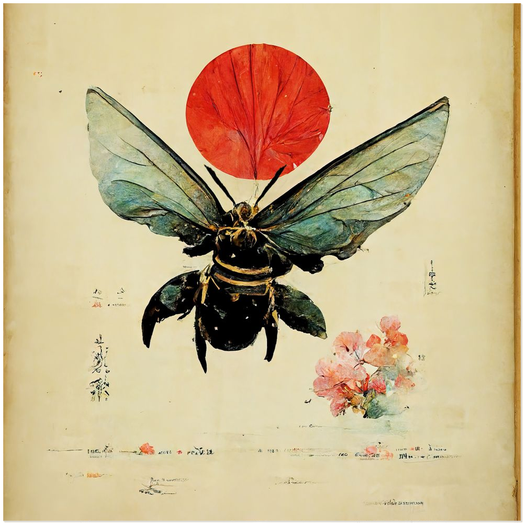 Vintage Japanese Bee with Sun - Acrylic Print 20x20 inch Acrylic Prints Vintage Japanese Bee with Sun