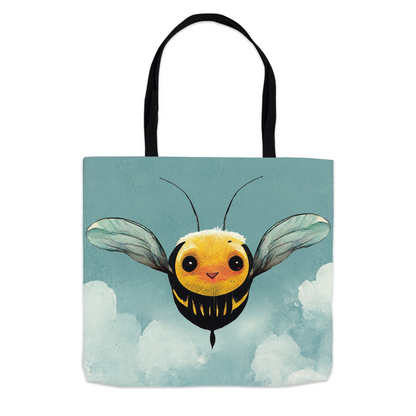 Happy Blue Cartoon Bee Tote Bag 13x13 inch Shopping Totes bee tote bag gift for bee lover gifts Happy Blue Cartoon Bee original art tote bag totes zero waste bag