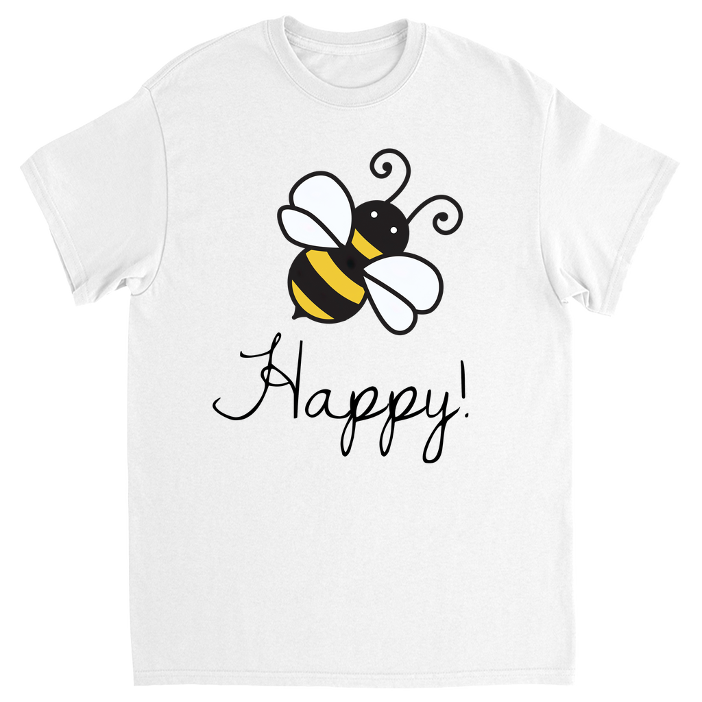 Bee Happy Unisex Adult T-Shirt White Shirts & Tops apparel
