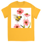 Classic Watercolor Bee with Pink Flowers Unisex Adult T-Shirt Gold Shirts & Tops apparel