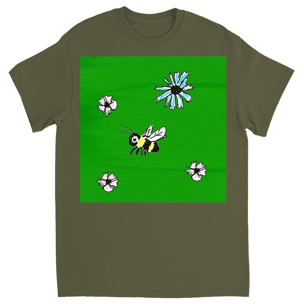 Scratch Drawn Bee 2 T-Shirt Military Green Shirts & Tops apparel Scratch Drawn Bee
