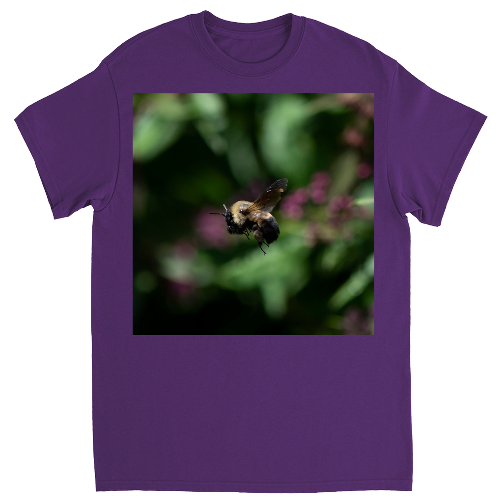 Hovering Bee Unisex Adult T-Shirt Purple Shirts & Tops apparel