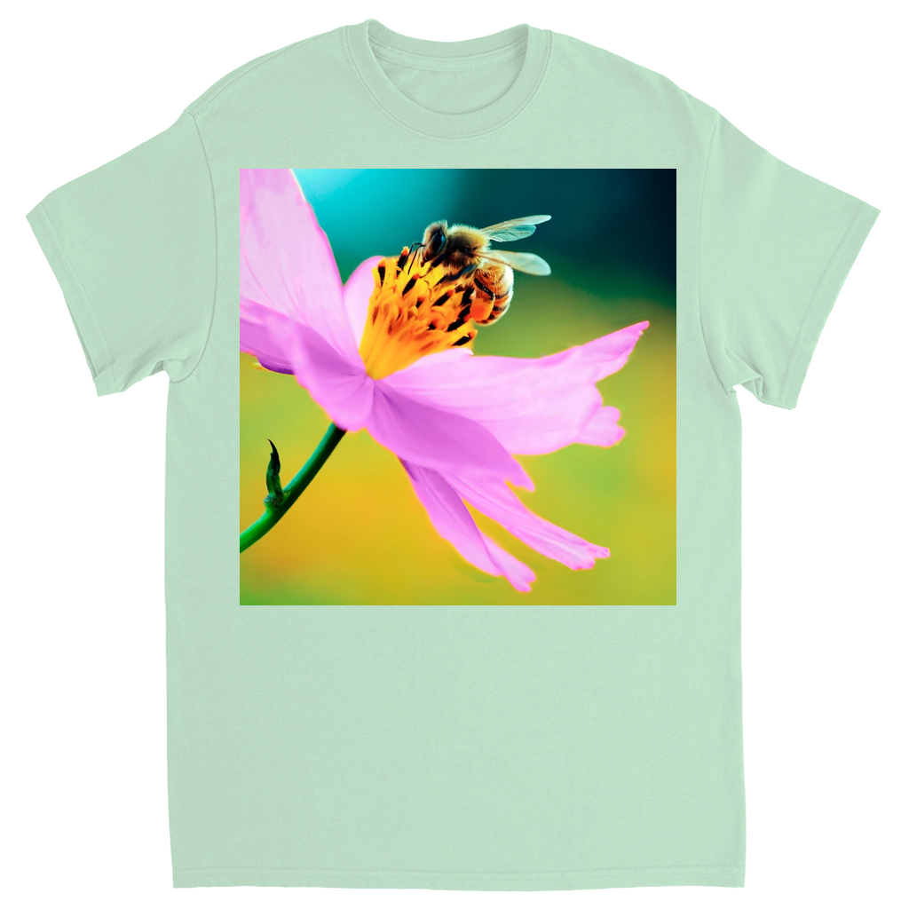 Bee on Delicate Purple Flower Unisex Adult T-Shirt Mint Shirts & Tops apparel