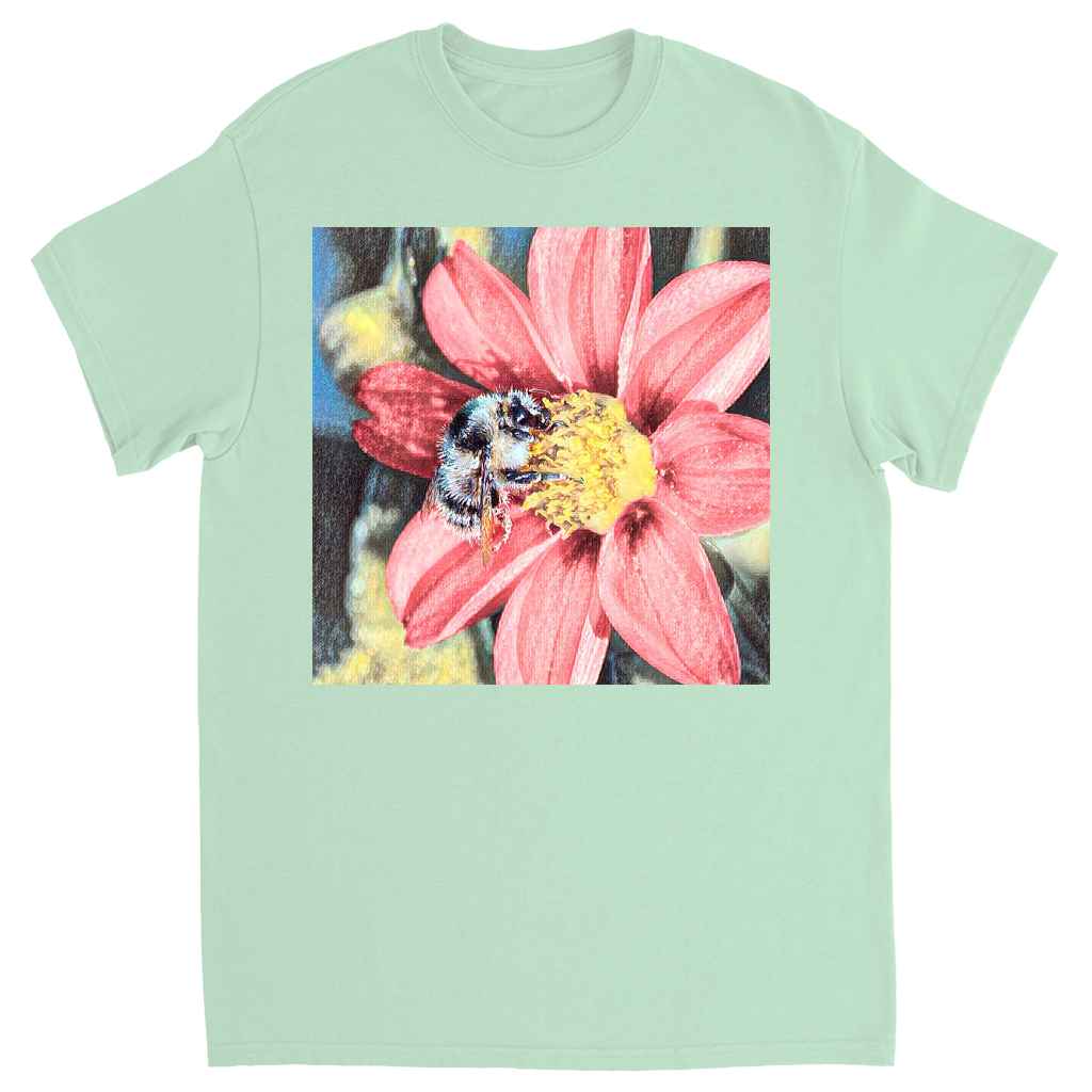 Painted Red Flower Bee Unisex Adult T-Shirt Mint Shirts & Tops apparel
