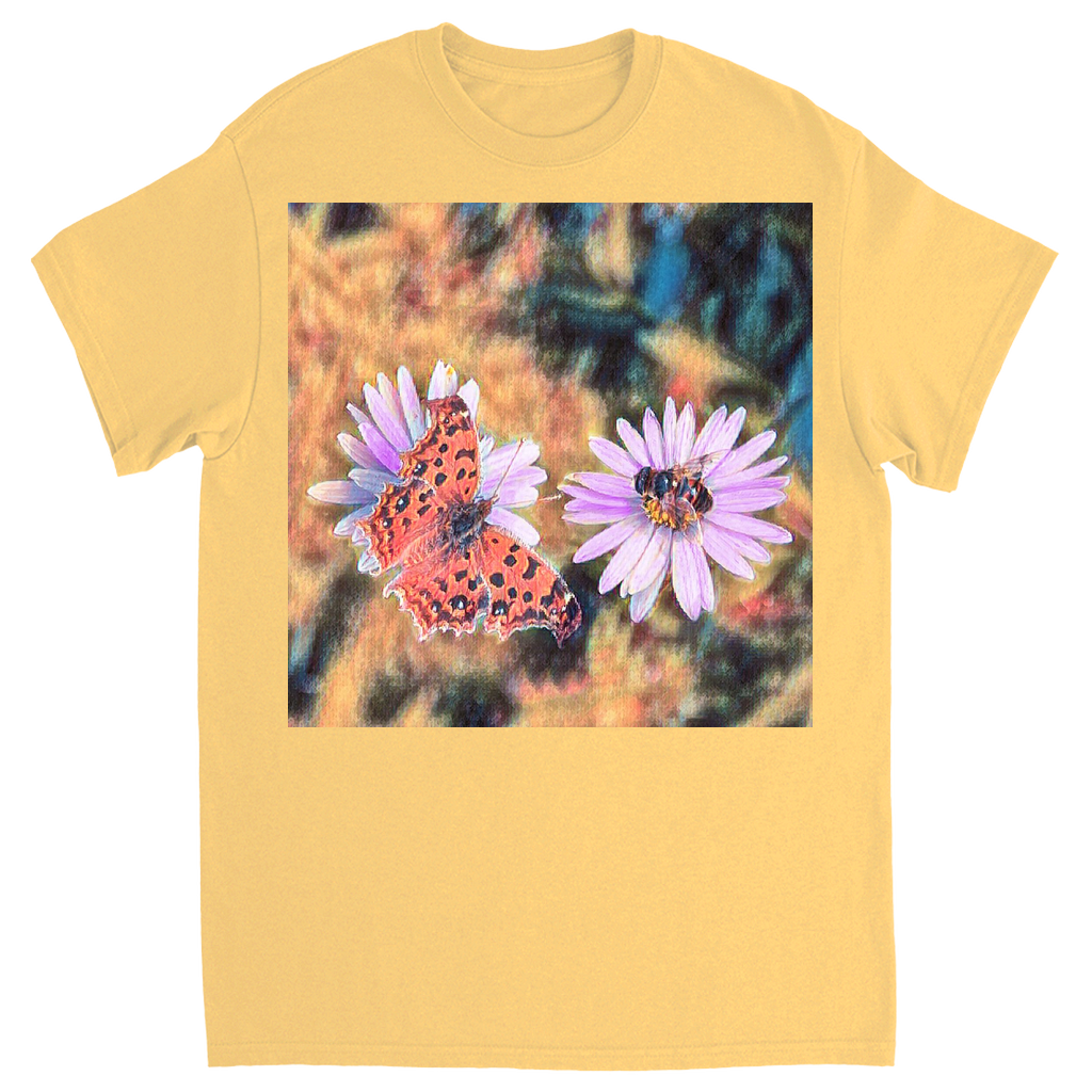 Vintage Butterfly & Bee on Purple Flower Unisex Adult T-Shirt Yellow Haze Shirts & Tops apparel