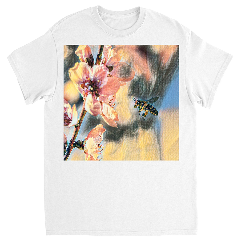 Watercolor Bee with Flower Unisex Adult T-Shirt White Shirts & Tops apparel
