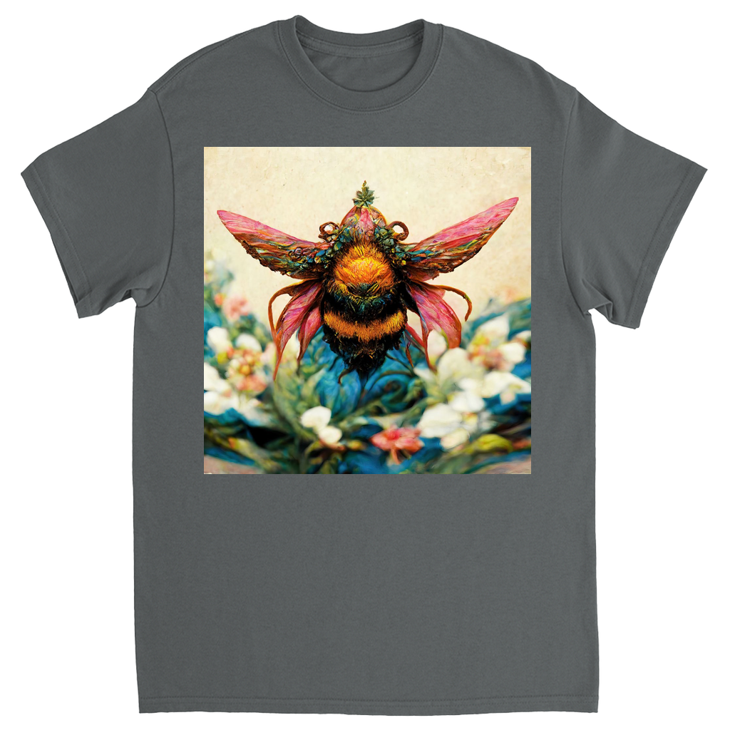Fantasy Bee Hovering on Flower Unisex Adult T-Shirt Charcoal Shirts & Tops apparel Fantasy Bee Hovering on Flower