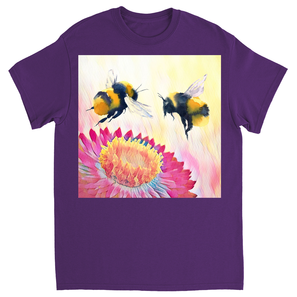 Cheerful Bees Unisex Adult T-Shirt Purple Shirts & Tops apparel