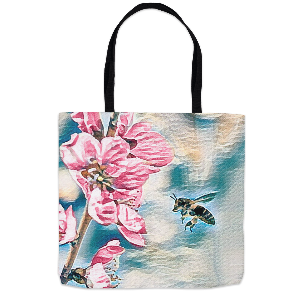 Pencil and Wash Bee with Flower Tote Bag 18x18 inch Shopping Totes bee tote bag gift for bee lover gifts original art tote bag totes zero waste bag