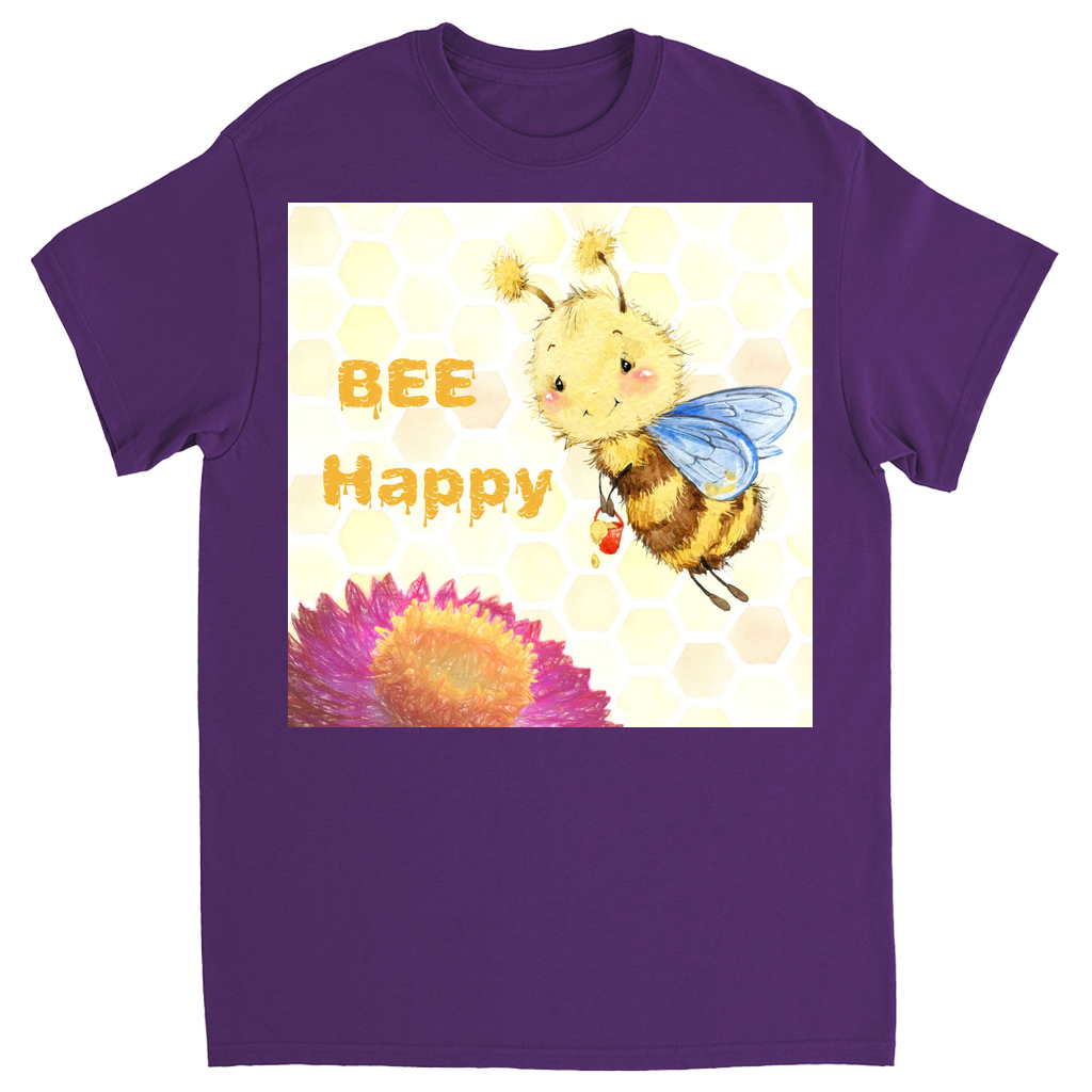 Pastel Bee Happy Unisex Adult T-Shirt Purple Shirts & Tops apparel