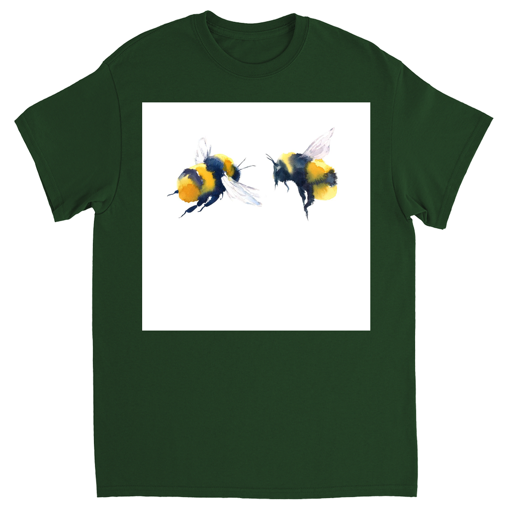 Friendly Flying Bees Unisex Adult T-Shirt Forest Green Shirts & Tops