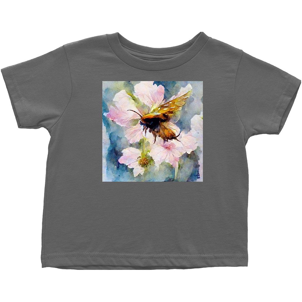 Watercolor Bee Landing on Flower Toddler T-Shirt Charcoal Baby & Toddler Tops apparel Watercolor Bee Landing on Flower