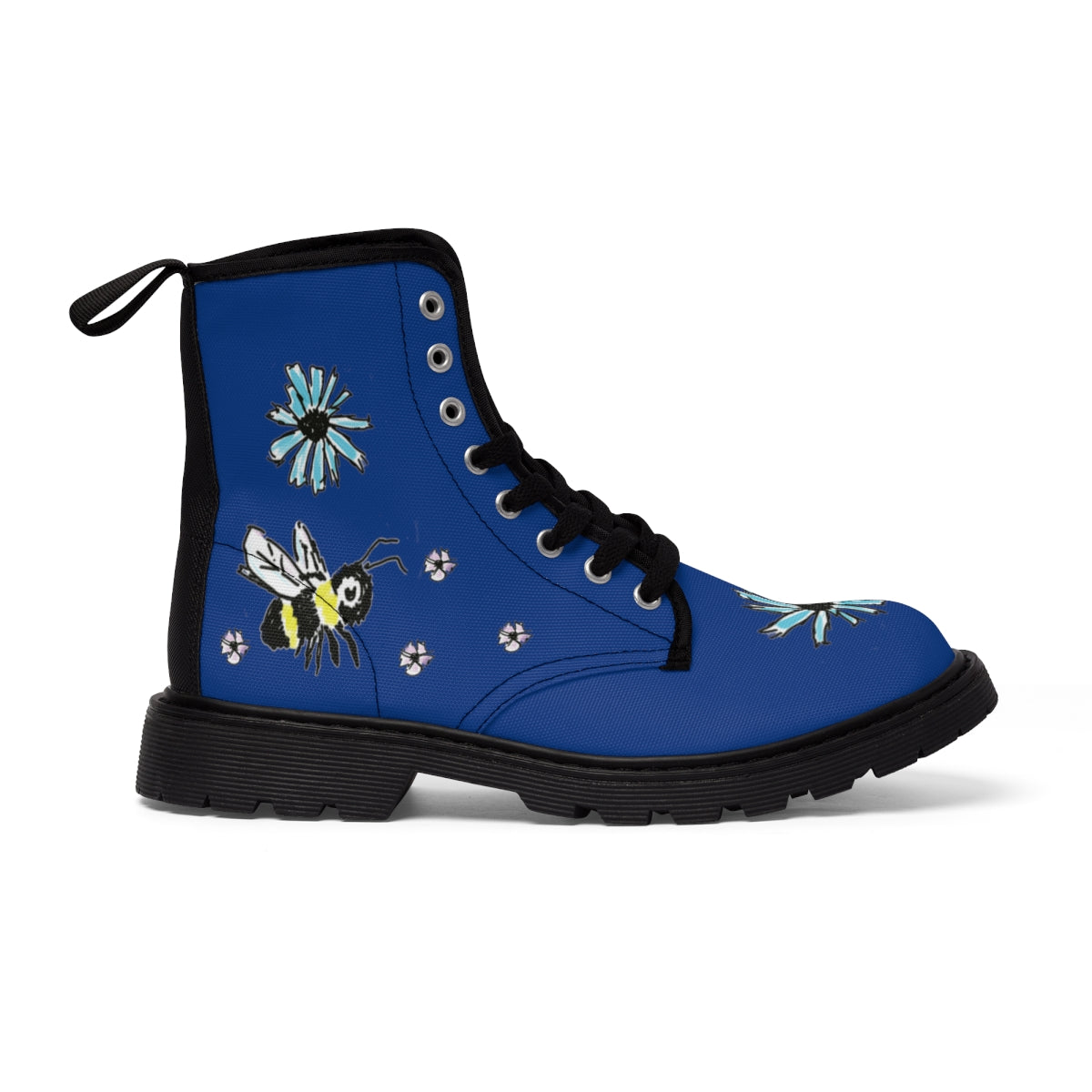 Scratch Drawn Bee Women's Canvas Boots Shoes Bee boots Blue boots combat boots fun womens boots original art boots Scratch Drawn Bee Shoes unique womens boots vegan boots vegan combat boots womens boots womens fashion boots