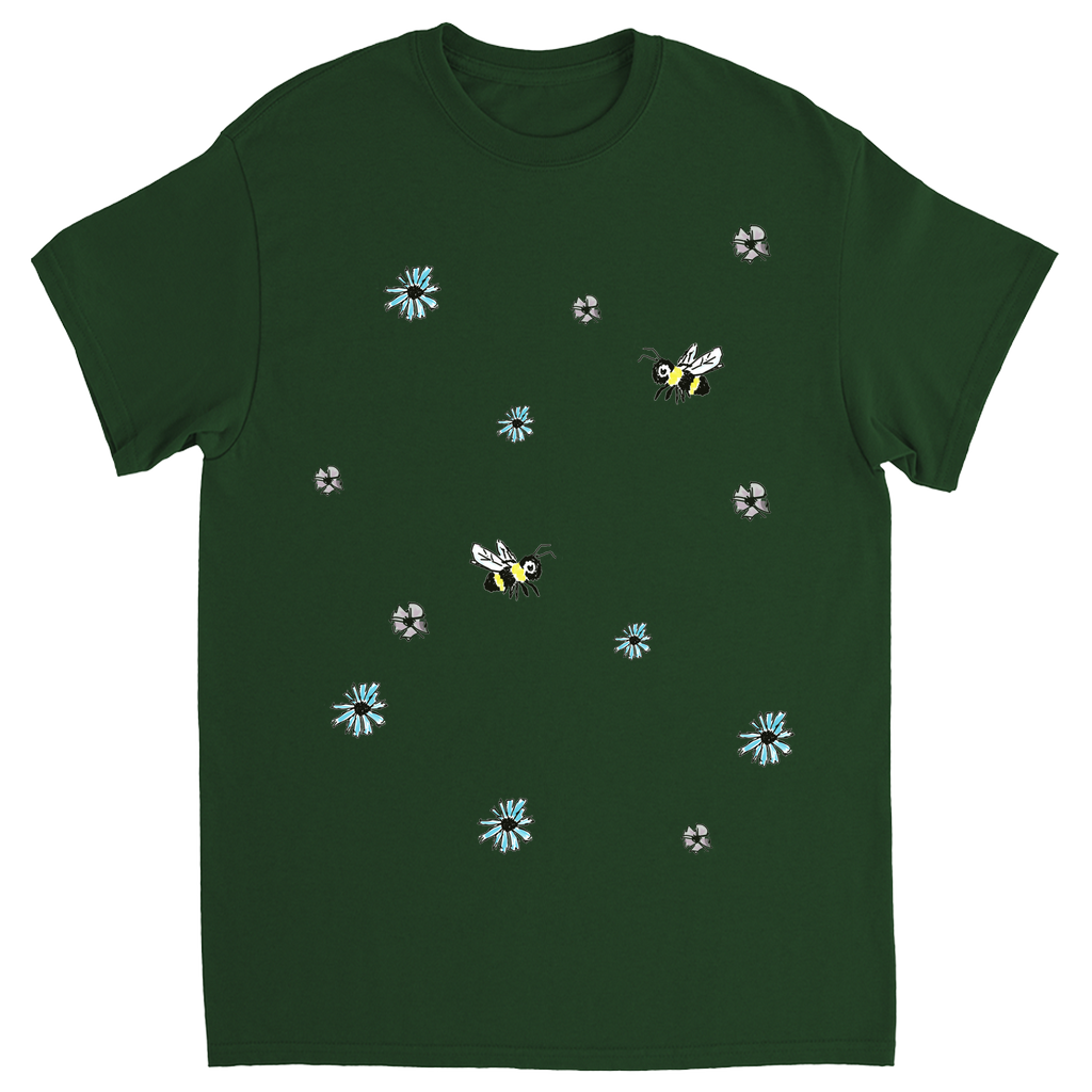 Scratch Drawn Bee Unisex Adult T-Shirt Forest Green Shirts & Tops apparel Scratch Drawn Bee