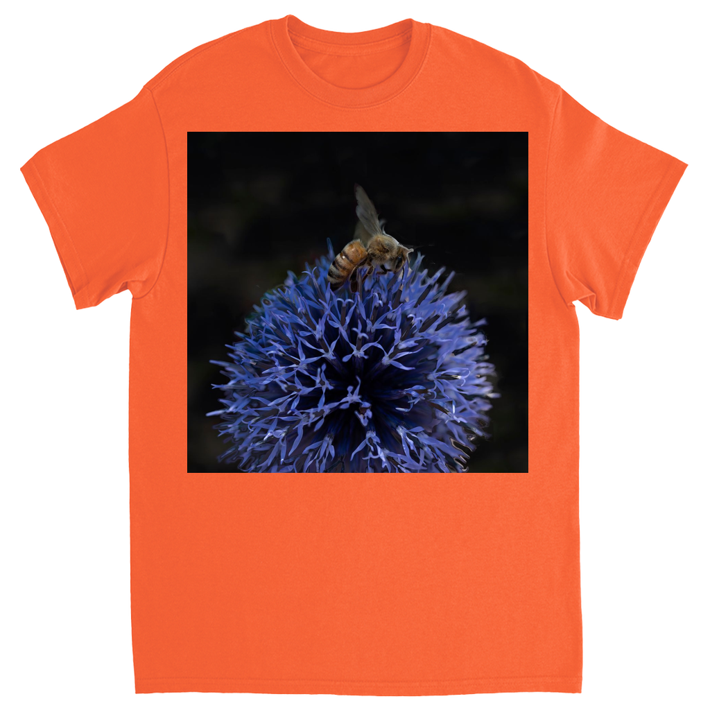 Bee on a Purple Ball Flower Unisex Adult T-Shirt Orange Shirts & Tops apparel