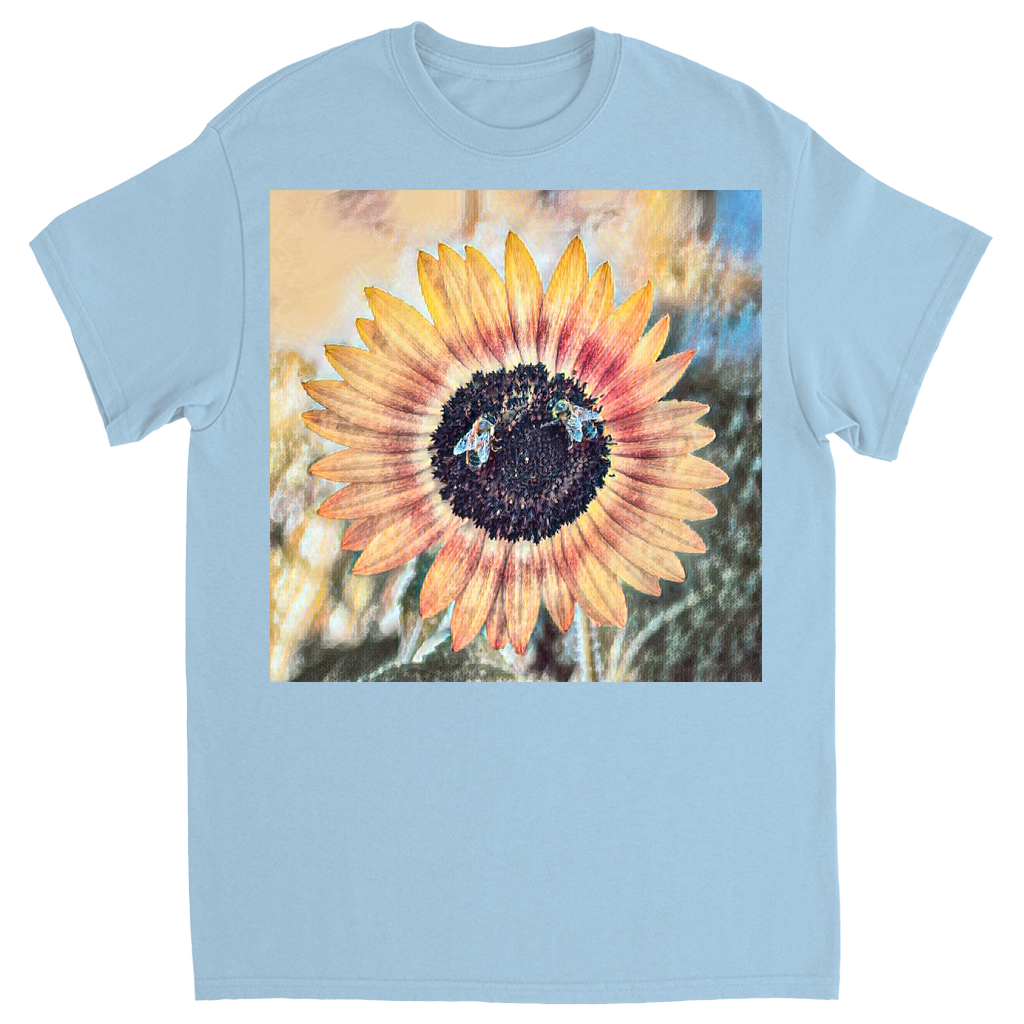 Painted 2 Sunflower Bees T-Shirt Light Blue Shirts & Tops apparel