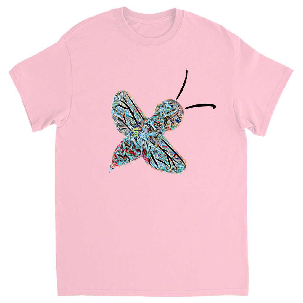 Abstract Twirly Blue Bee Unisex Adult T-Shirt Light Pink Shirts & Tops apparel