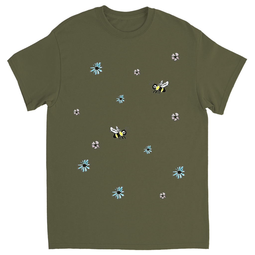 Scratch Drawn Bee Unisex Adult T-Shirt Military Green Shirts & Tops apparel Scratch Drawn Bee