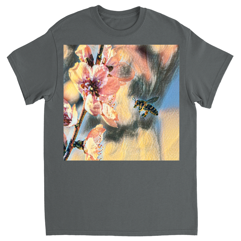 Watercolor Bee with Flower Unisex Adult T-Shirt Charcoal Shirts & Tops apparel