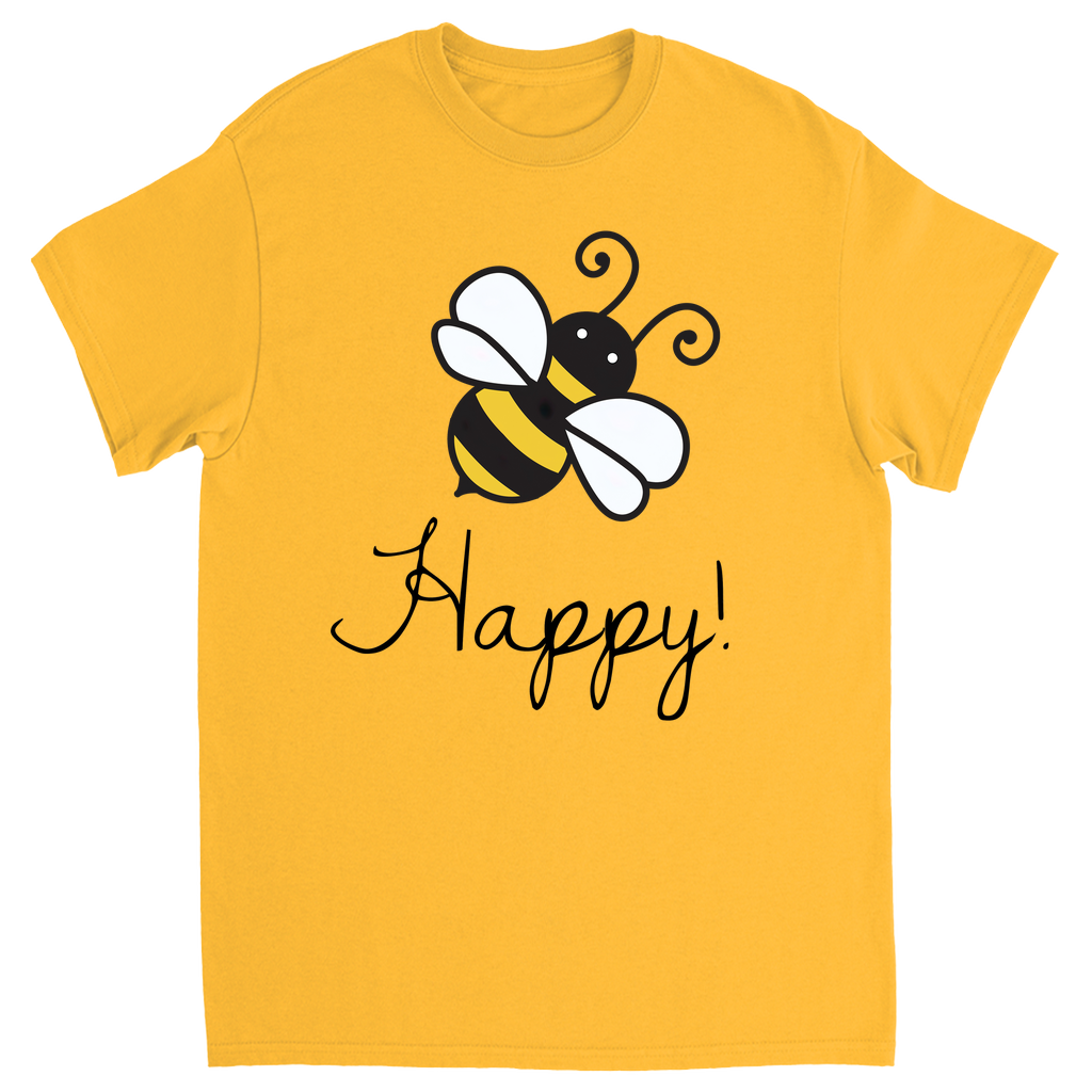 Bee Happy Unisex Adult T-Shirt Gold Shirts & Tops apparel