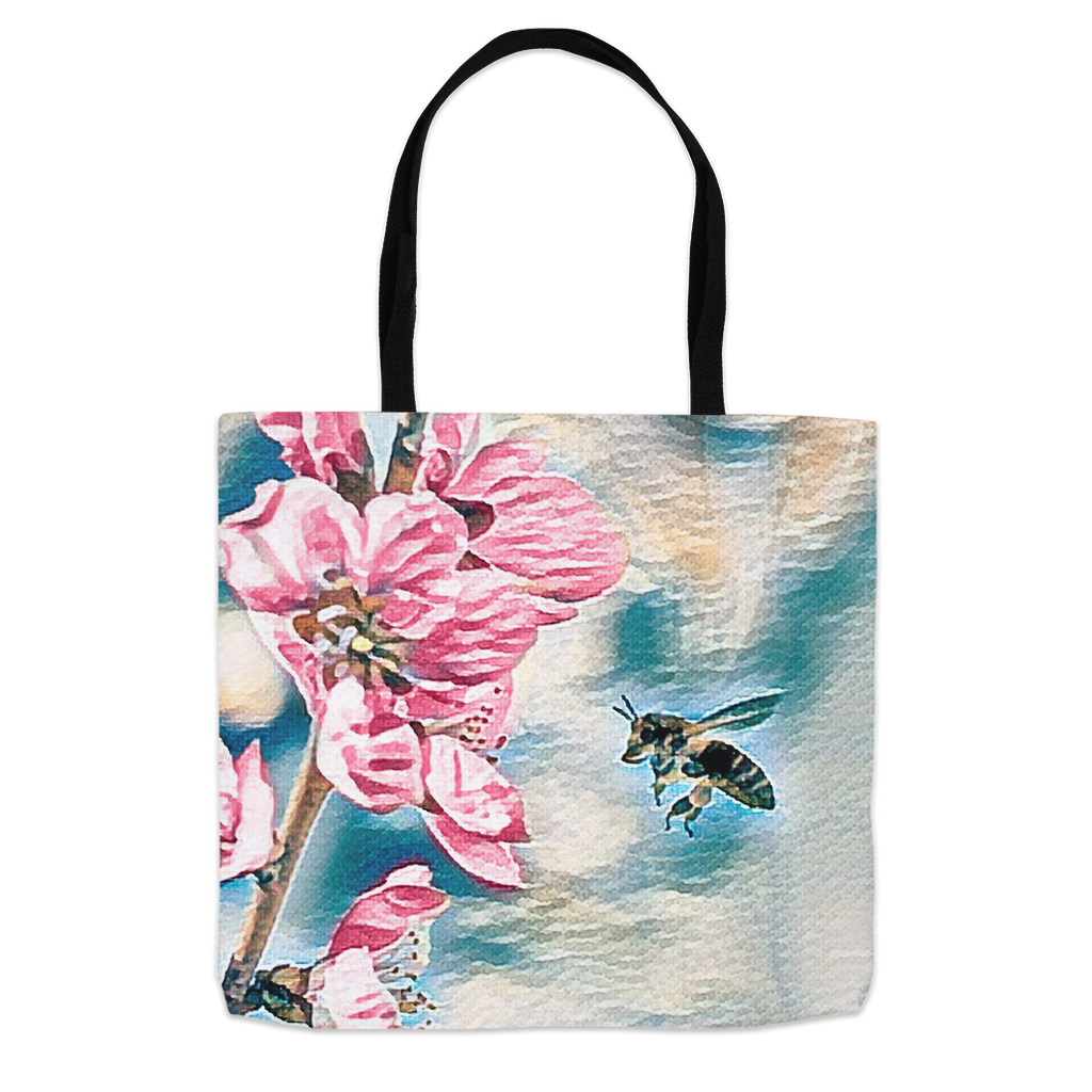Pencil and Wash Bee with Flower Tote Bag 16x16 inch Shopping Totes bee tote bag gift for bee lover gifts original art tote bag totes zero waste bag