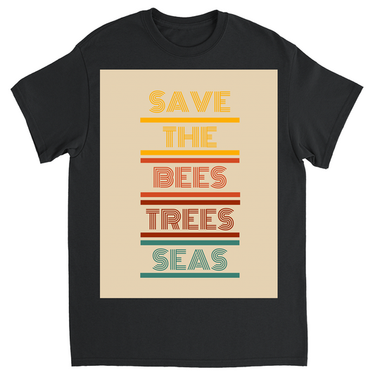 Vintage 70s Tan Save the Bees Trees Seas Unisex Adult T-Shirt Black Shirts & Tops