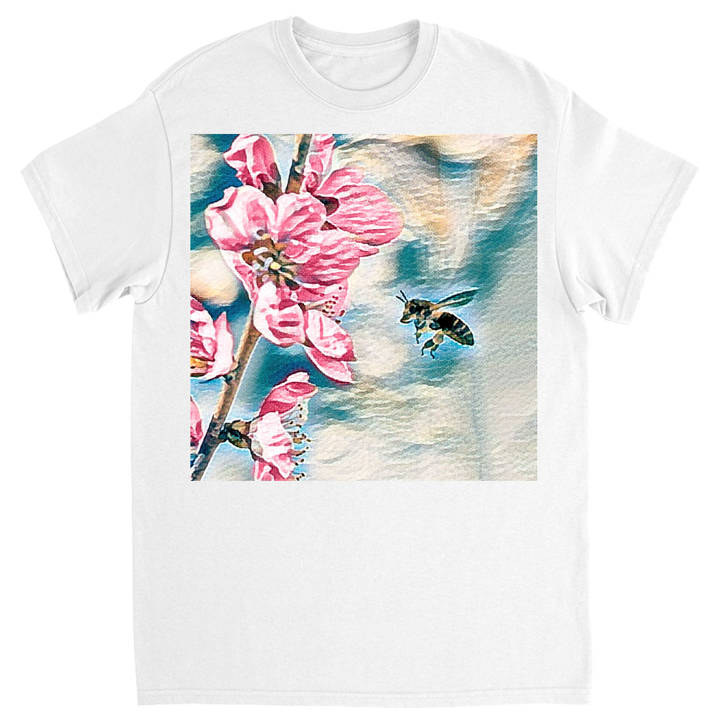 Pencil and Wash Bee with Flower Unisex Adult T-Shirt White Shirts & Tops apparel