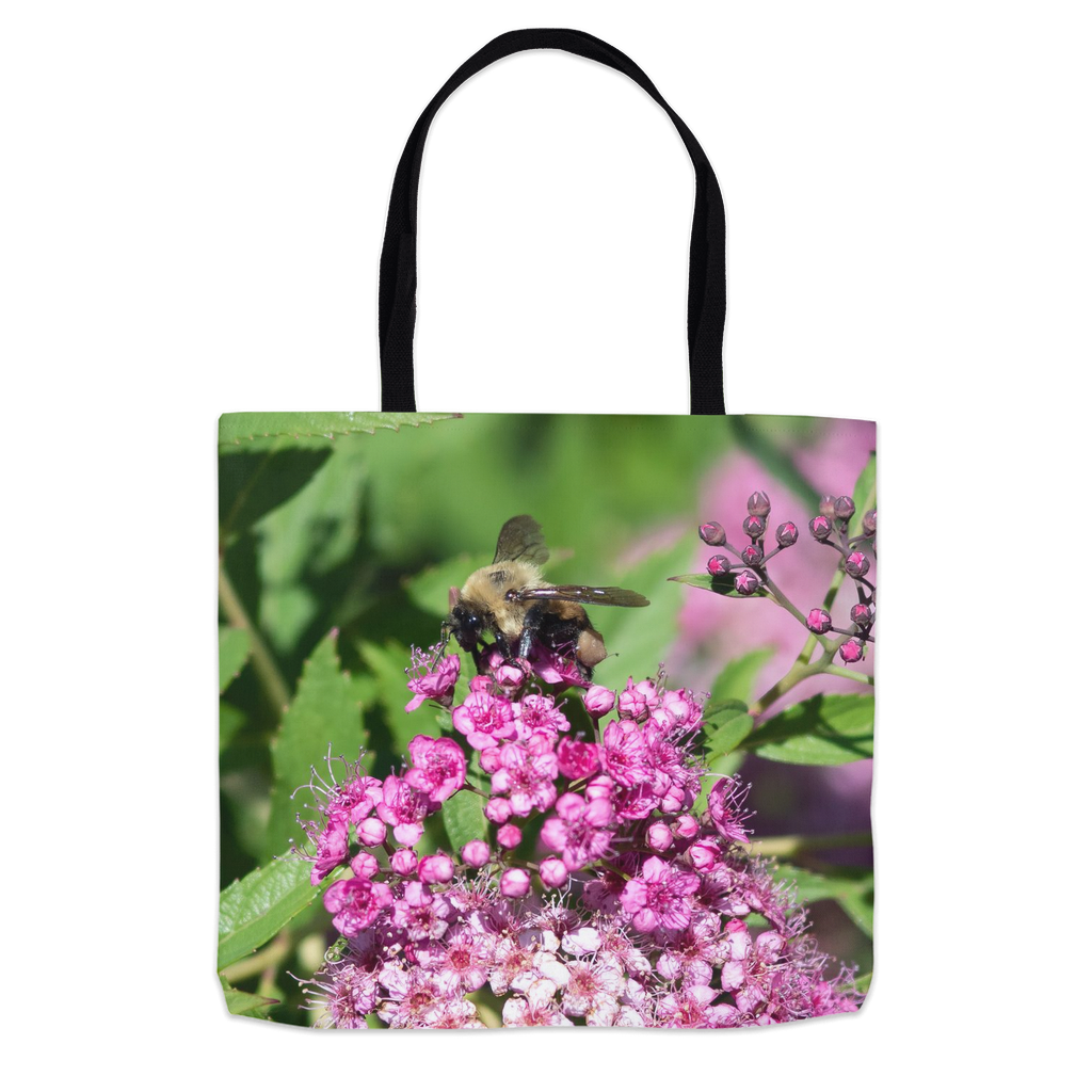 Bumble Bee on a Mound of Pink Flowers Tote Bag 16x16 inch Shopping Totes bee tote bag gift for bee lover gifts original art tote bag totes zero waste bag