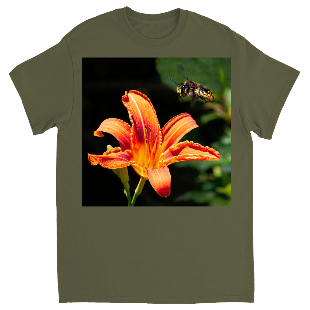 Orange Crush Bee Unisex Adult T-Shirt Military Green Shirts & Tops apparel