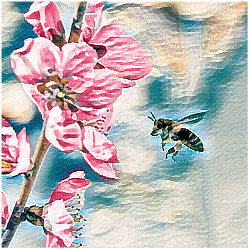 Pencil and Wash Bee with Flower - Acrylic Print 20x20 inch Posters, Prints, & Visual Artwork Original Art