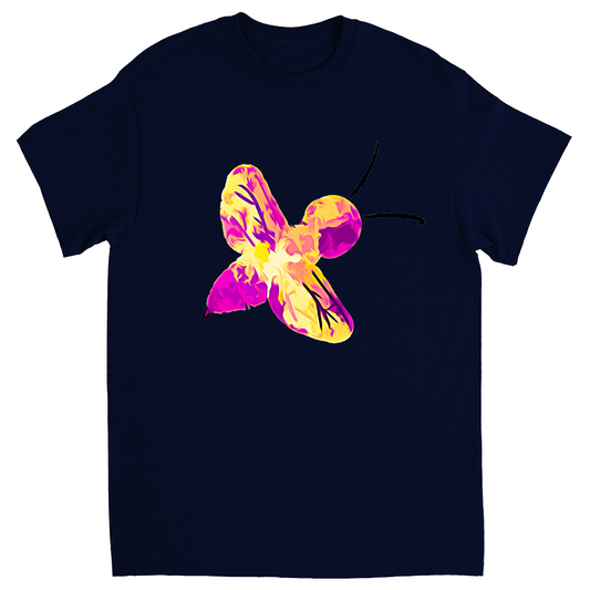Abstract Pink and Yellow Bee Unisex Adult T-Shirt Navy Blue Shirts & Tops apparel