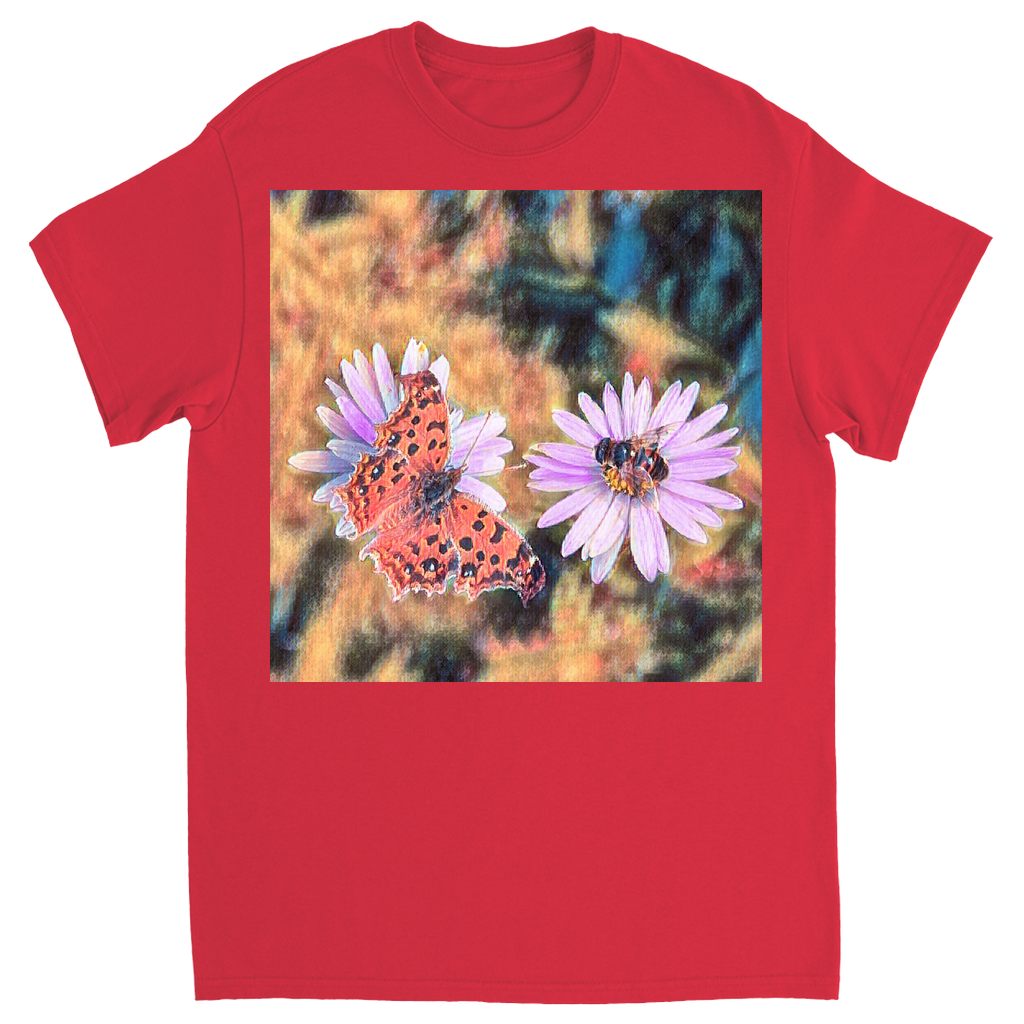 Vintage Butterfly & Bee on Purple Flower Unisex Adult T-Shirt Red Shirts & Tops apparel