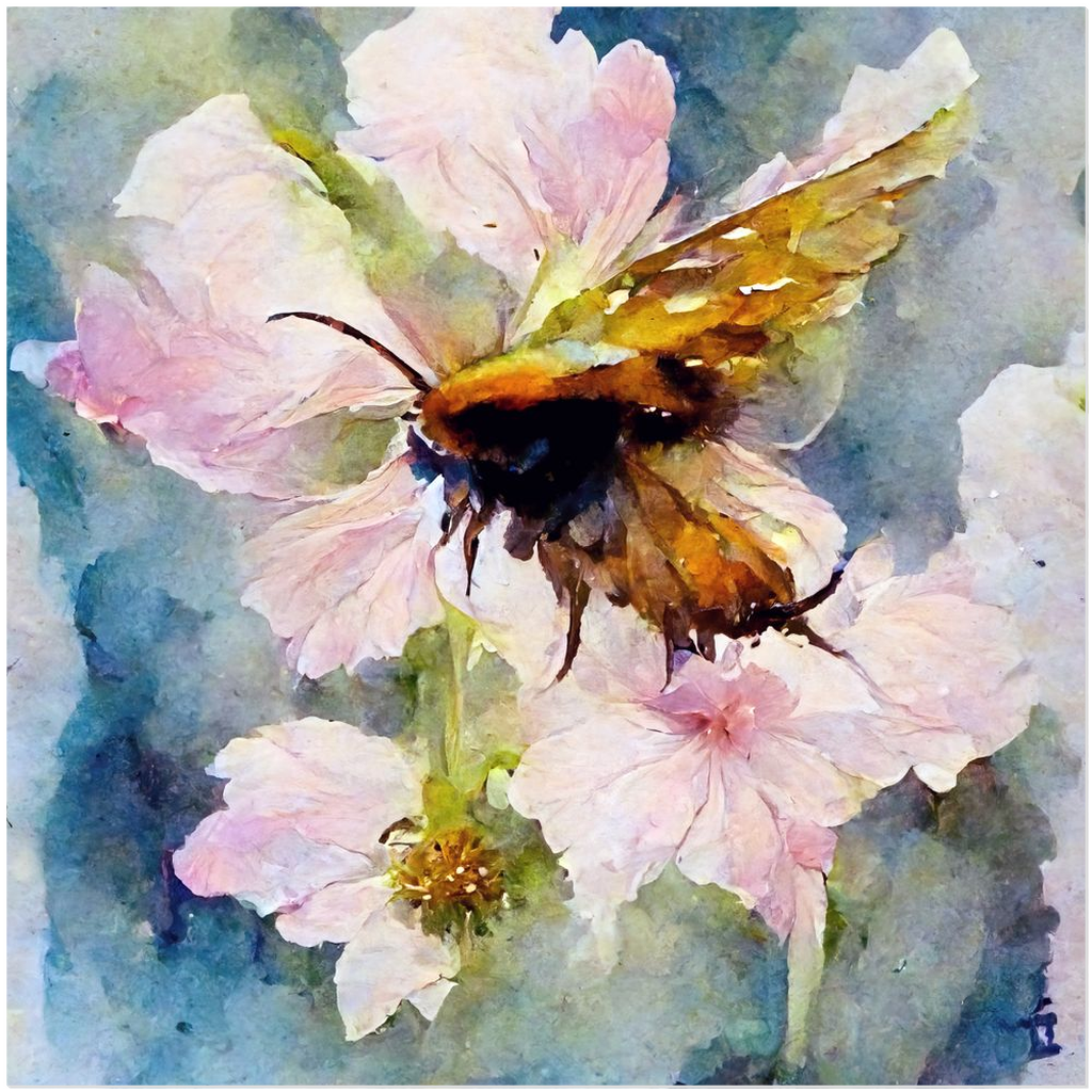 Watercolor Bee Landing on Flower - Acrylic Print 20x20 inch Posters, Prints, & Visual Artwork Acrylic Prints Watercolor Bee Landing on Flower