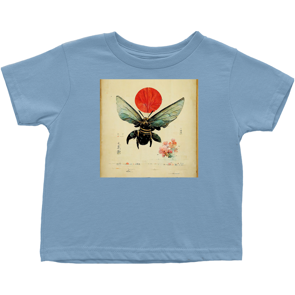 Vintage Japanese Bee with Sun Toddler T-Shirt Light Blue Baby & Toddler Tops apparel Vintage Japanese Bee with Sun