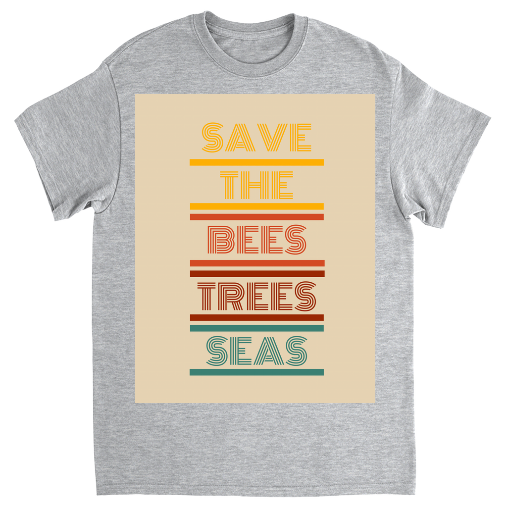 Vintage 70s Tan Save the Bees Trees Seas Unisex Adult T-Shirt Sport Grey Shirts & Tops