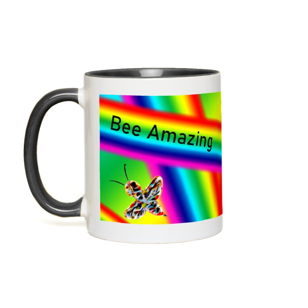 Bee Amazing Rainbow Accent Mug 11 oz White with Black Accents Coffee & Tea Cups gifts