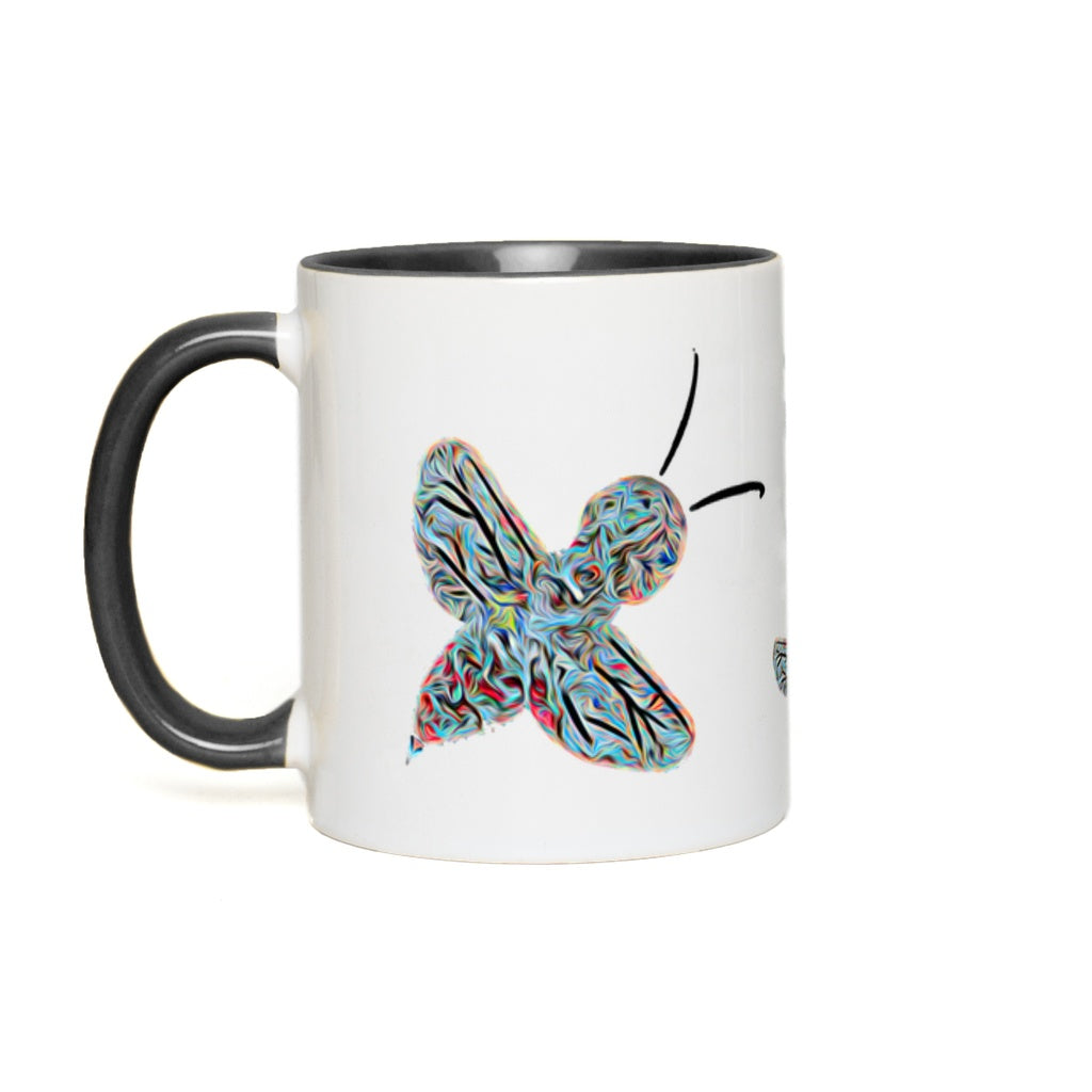 Abstract Twirly Blue Bee Accent Mug 11 oz White with Black Accents Coffee & Tea Cups gifts