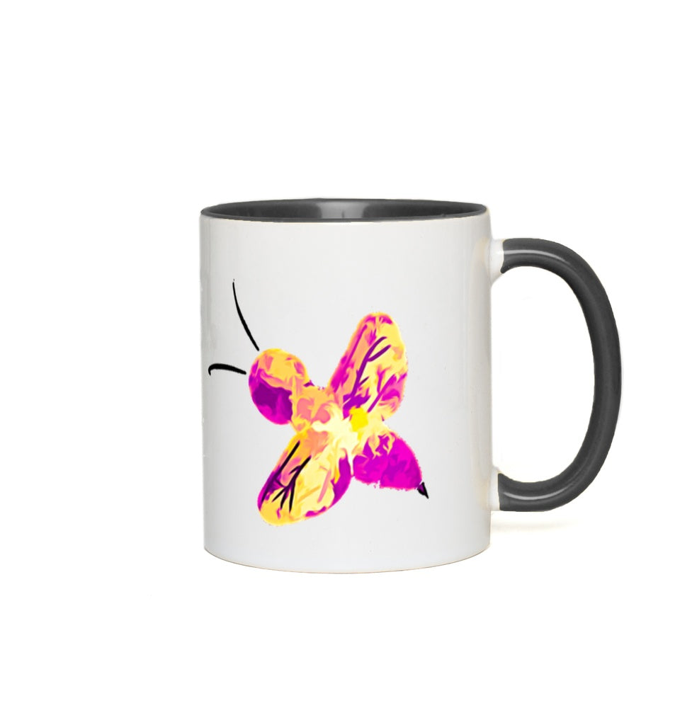 Abstract Pink and Yellow Bee Accent Mug 11 oz White with Black Accents Coffee & Tea Cups gifts