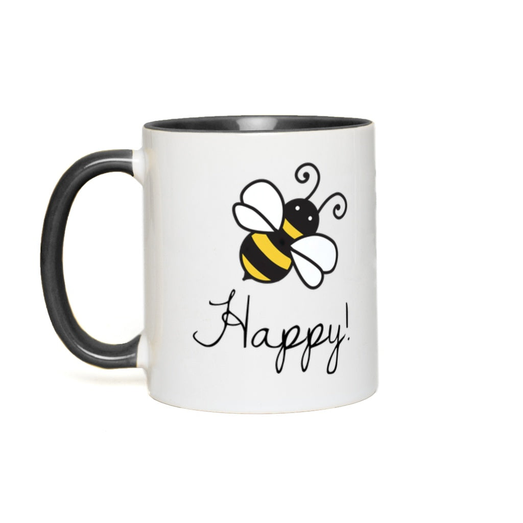 Bee Happy Accent Mug 11 oz White with Black Accents Coffee & Tea Cups gifts
