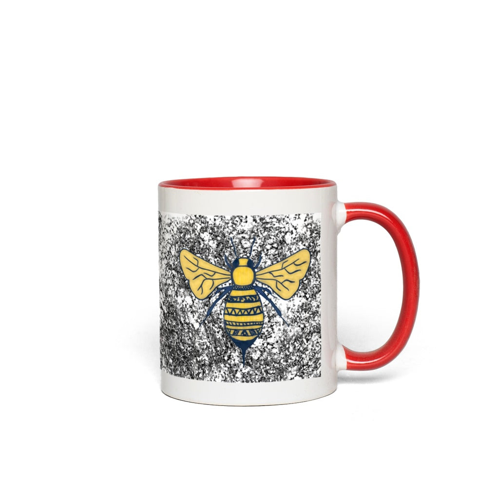 Deep Yellow Doodle Bee Accent Mug 11 oz White with Red Accents Coffee & Tea Cups gifts