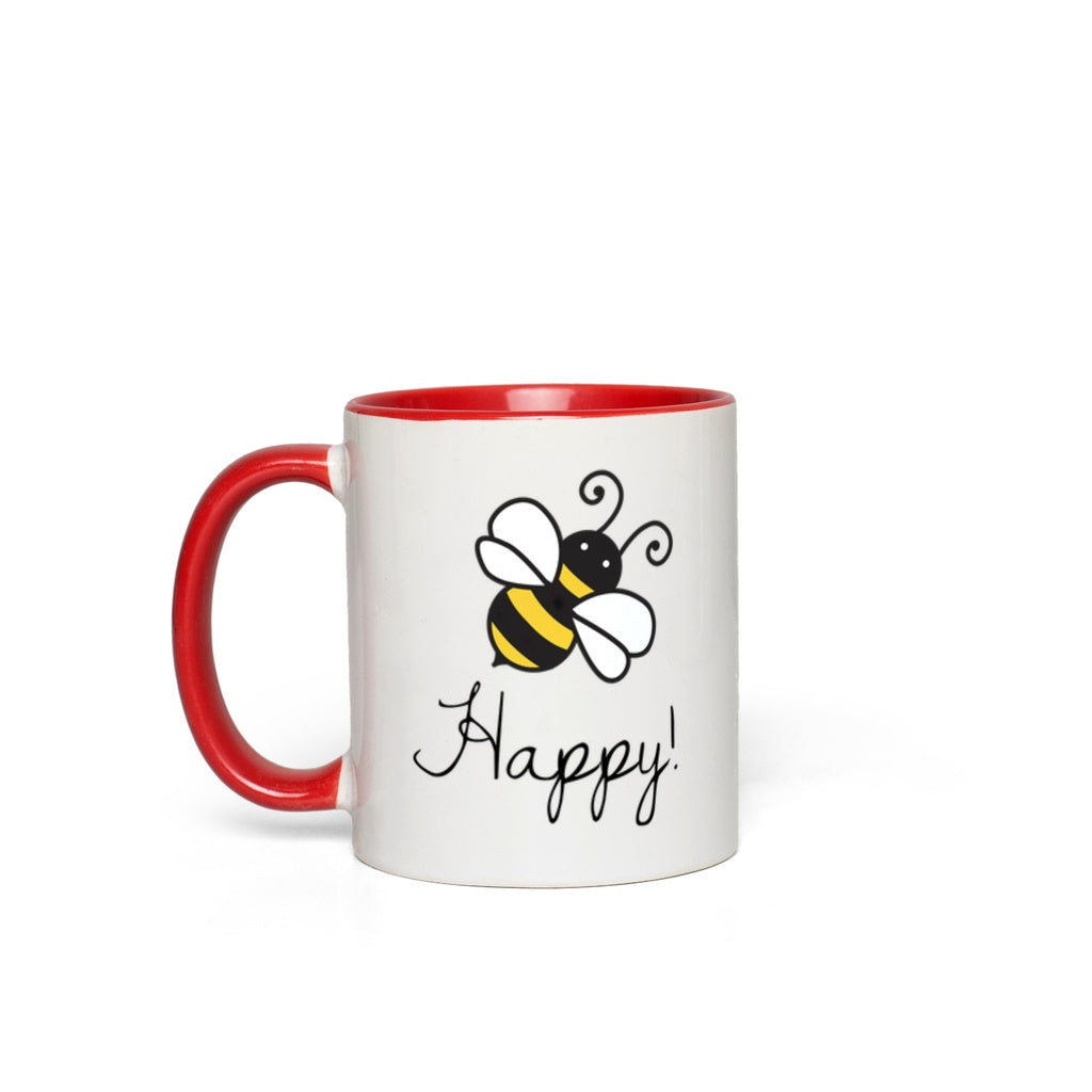 Bee Happy Accent Mug 11 oz White with Red Accents Coffee & Tea Cups gifts