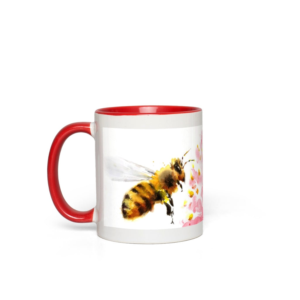 Rustic Bee Gathering Accent Mug 11 oz White with Red Accents Coffee & Tea Cups gifts