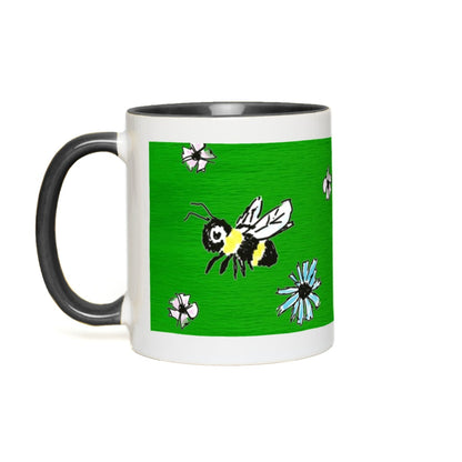 Scratch Drawn Bee Accent Mug 11 oz White with Black Accents Coffee & Tea Cups gifts Scratch Drawn Bee